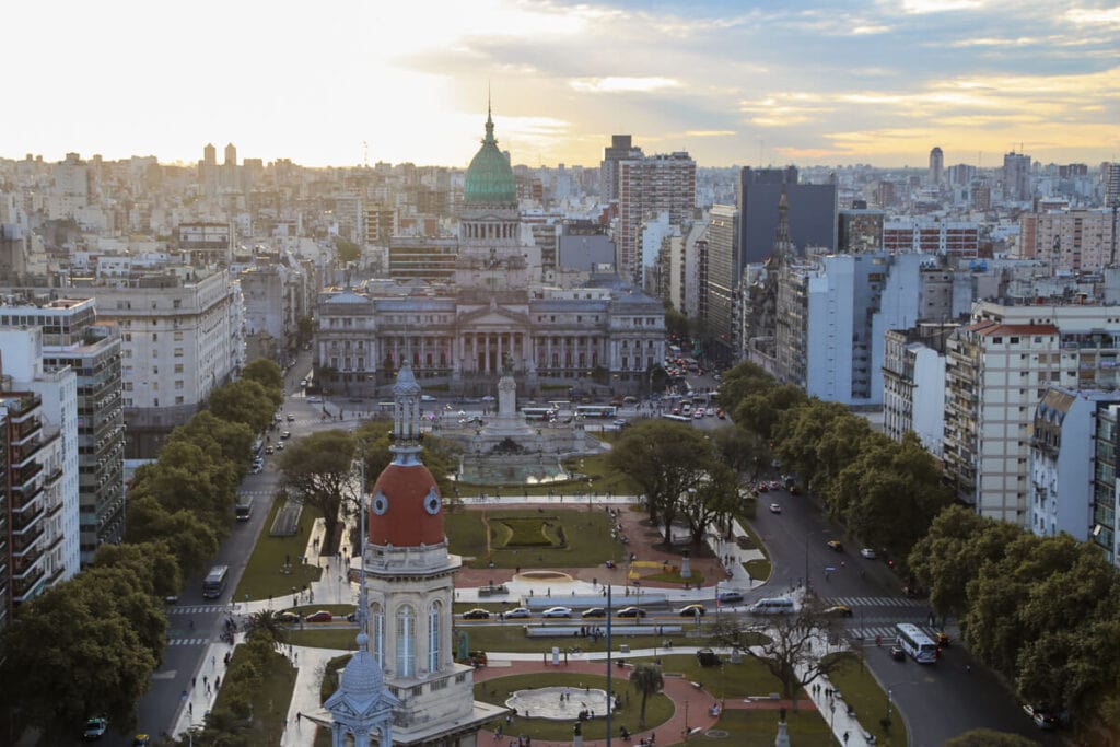 The sunsets over the Congress building in Buenos Aires