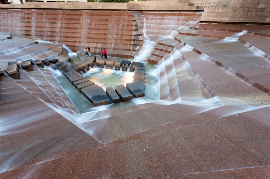 Water flows down a staircase like concrete park