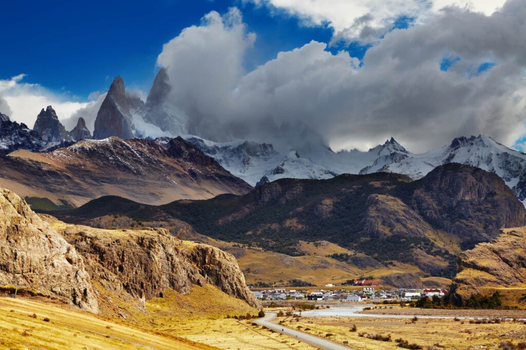 Mountains surround a tiny village in Argentina's Patagonia