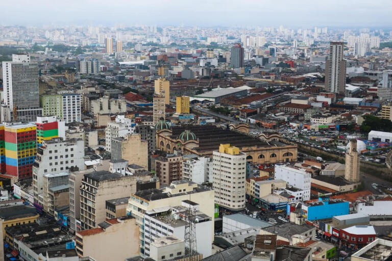 An aerial shot of the sprawling Sao Paulo cityscape.