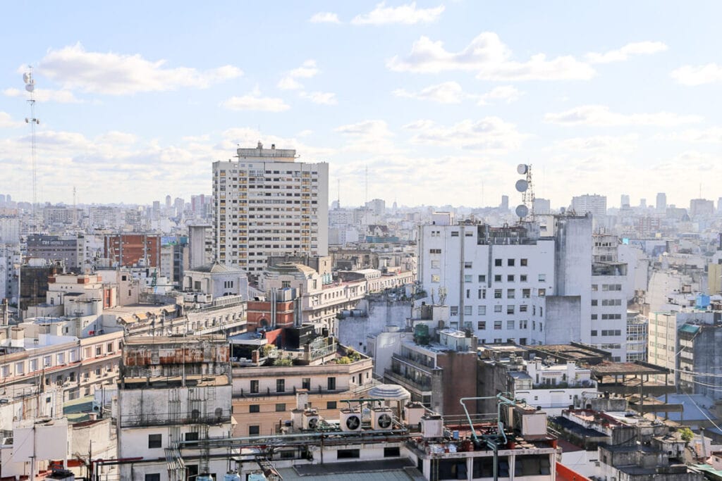 An aerial view of a cityscape