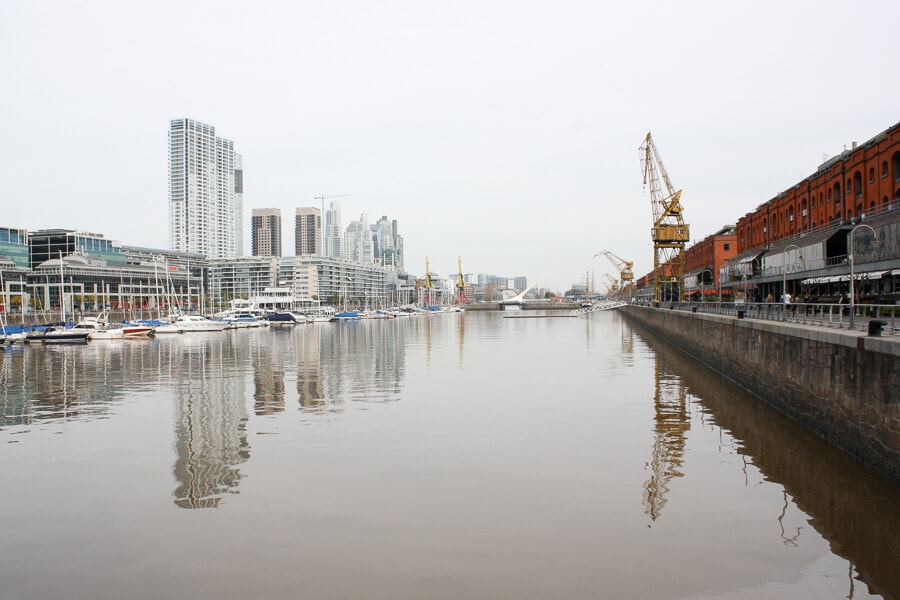 Red brick warehouses next to the water