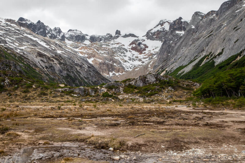 Peat bogs in front of the mountains