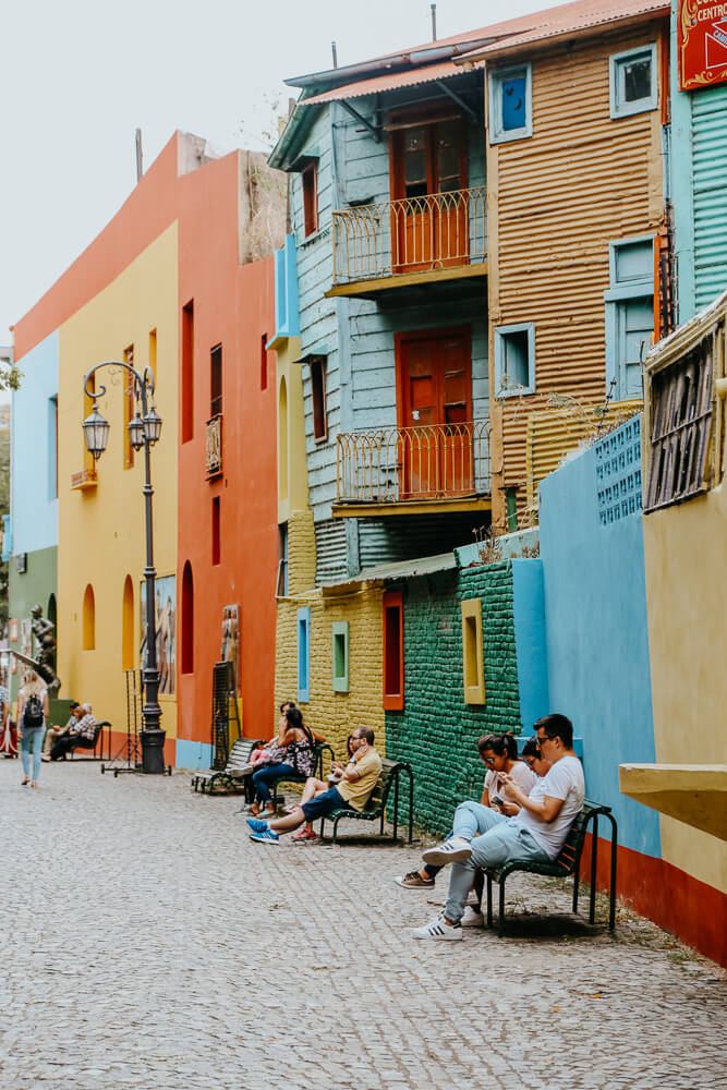 A rainbow painted street in Caminito La Boca