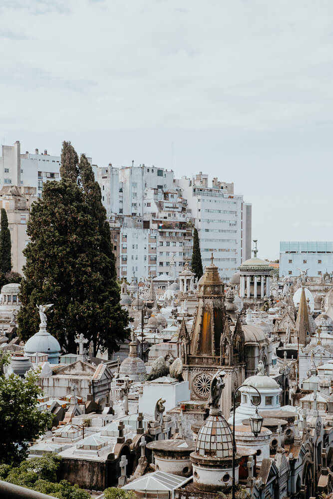 An aerial view of crypts in the Recoleta Cemetery