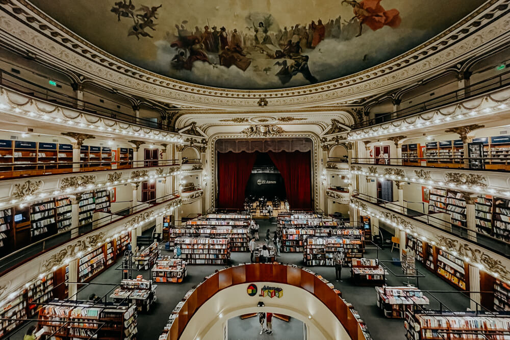 Book shelves inside a historic theater