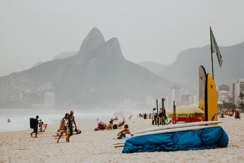 Surfboards on a beach in Rio de Janeiro Brazil