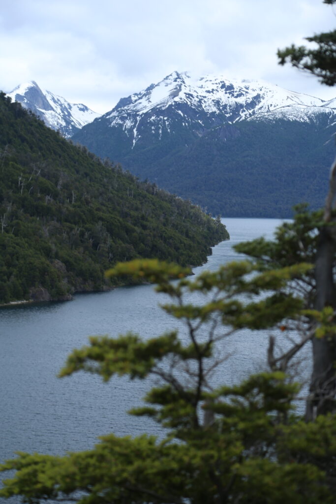 A snowcapped mountain and Lago Nahuel Huapi