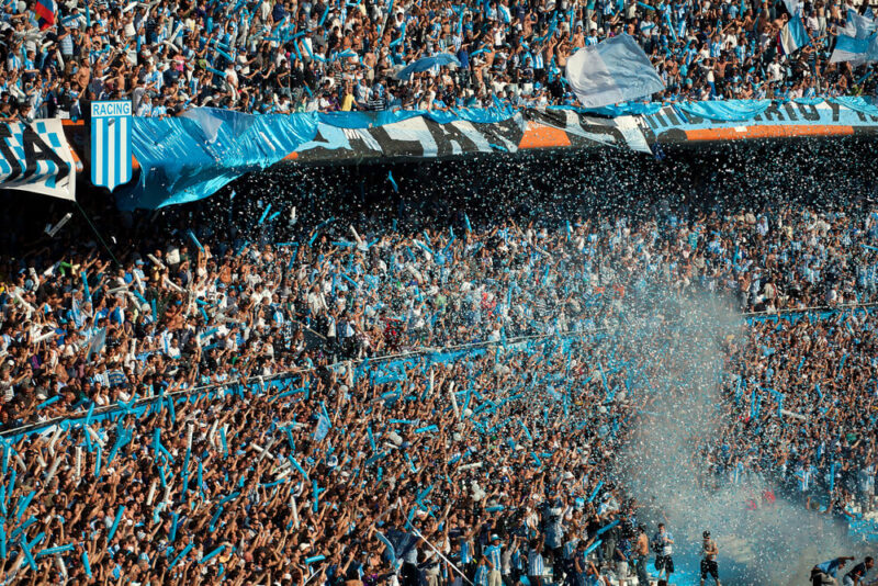 A stadium of celebrating fans at a Buenos Aires soccer game