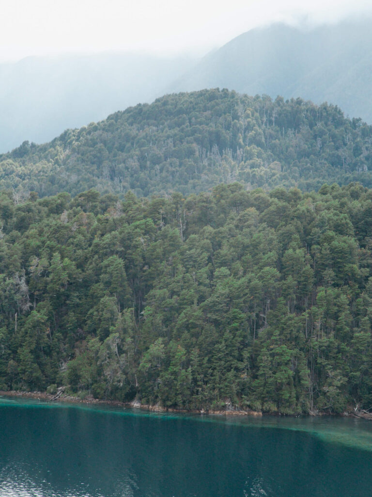 Teal waters in a lake flocked by a lush green forest